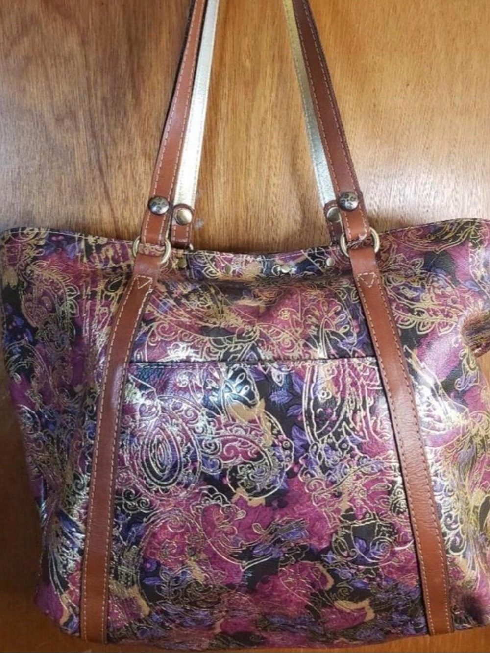 Patricia Nash Purple and Gold Tote Bag with Tassel